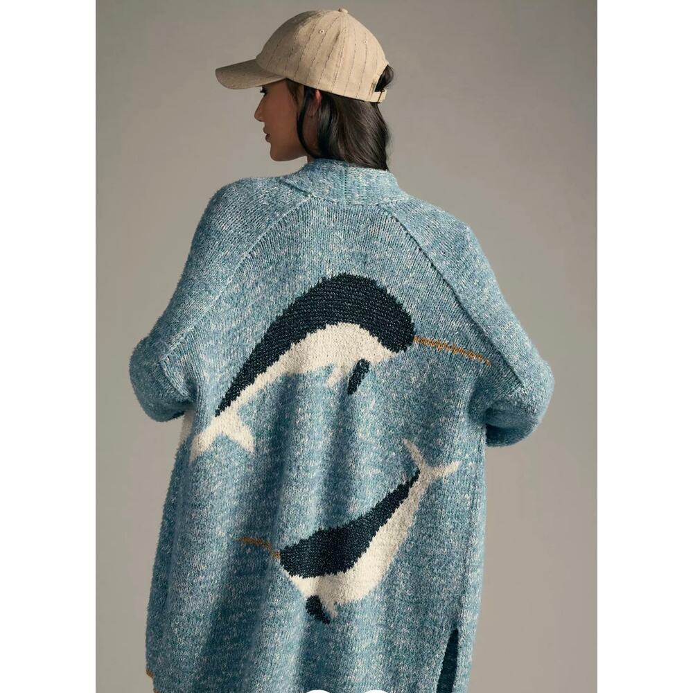 NWT By Anthropologie Narwhal Icon Cardigan Sweater Size M/L
